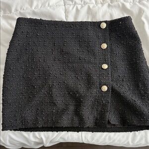 Black Tweed Skirt with Gold Accents